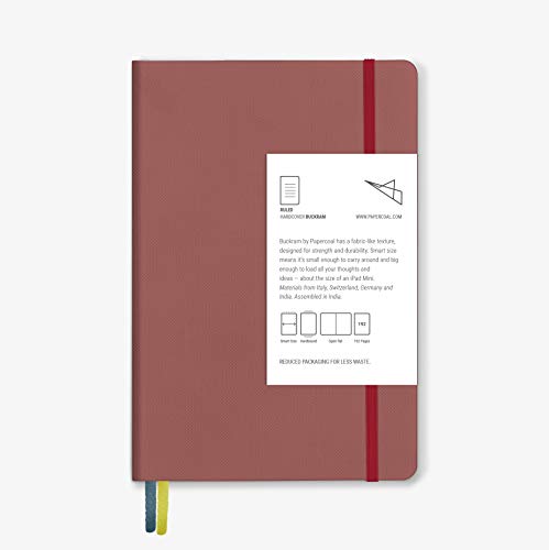 Papercoal Cuaderno con tapa dura Buckram Marsala, tamaño inteligente, 200 x 135 mm, 192 páginas, plano