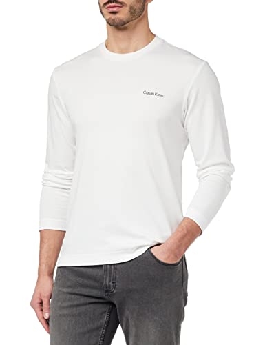 Calvin Klein Micro Logo LS-Camiseta, Blanco Brillante, S para Hombre