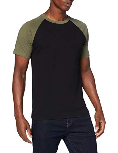 Urban Classics Raglan Contrast Tee, Camiseta Hombre, Negro/verde (olive), L