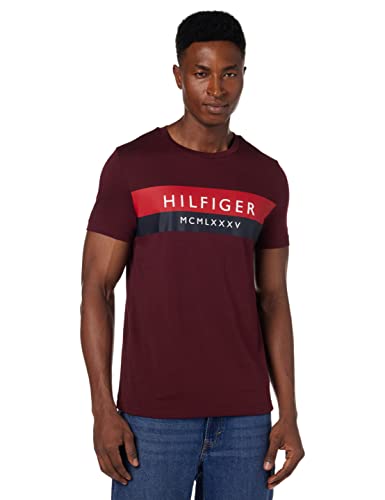 Tommy Hilfiger Camiseta Hilfiger de Dos Tonos S/S, Deep Rouge, M para Hombre