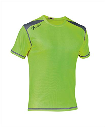 ASIOKA 182/17 Camiseta técnica combinada Unisex para Adultos de m/Corta, Verde flúor/Marengo