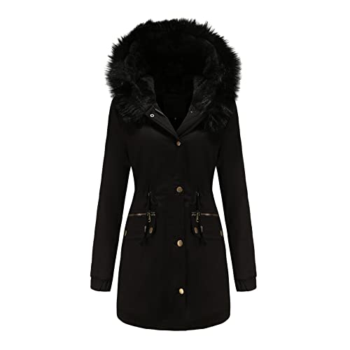 Abrigo grueso cálido para mujer, talla grande, cálido y moderno, con forro polar, para invierno, chaqueta de invierno para mujer, Negro, S