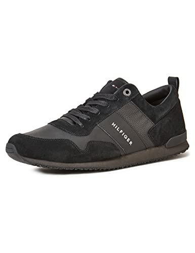Tommy Hilfiger Sneaker Hombre Iconic Leather Suede Mix Runner, Negro (Black), 42