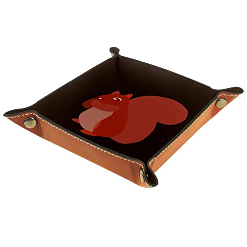 KAMEARI Bandeja de almacenamiento de cuero con diseño de ardilla, color marrón oscuro