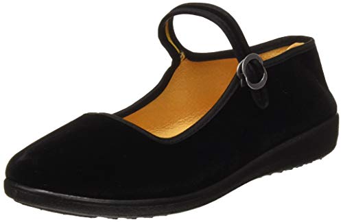 Zapatos Mary Jane de Terciopelo de Las Mujeres Algodón Negro Antigua Pekín Pisos de Tela Ejercicio Zapatos de Baile (EU 39)