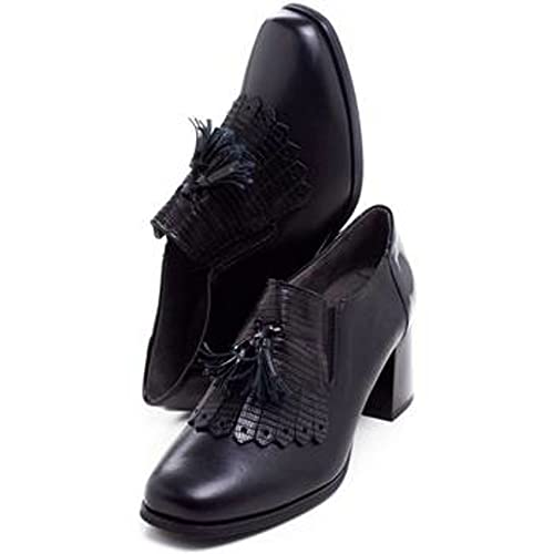 PITILLOS - 1695 Negro - Zapato de Piel, con tacón Medio, borlas, Suela de Goma, para: Mujer Color: Negro Talla:40