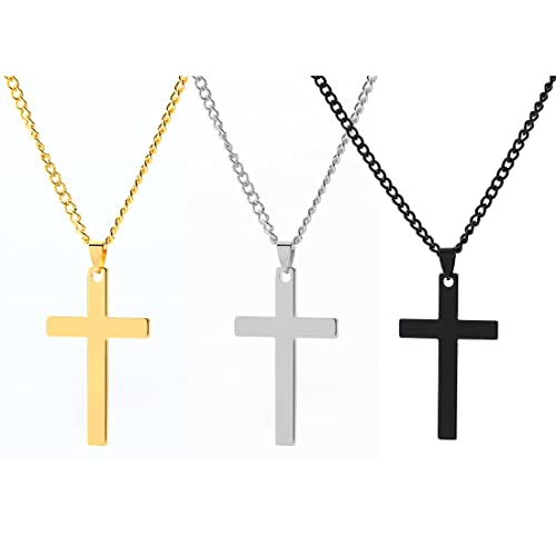 Clyhon - Colgante de cruz de acero inoxidable de 3 piezas con collar para hombres y mujeres