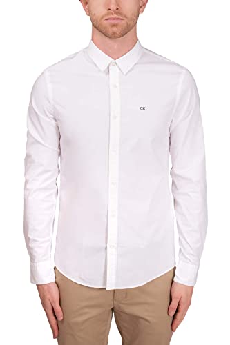 Calvin Klein - Camisa Hombre Slim con Monogram, Color blanco., L