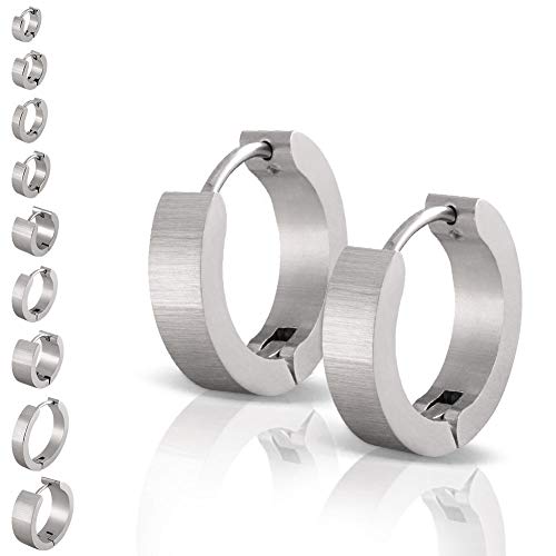 Un par de SoulCats® aros de acero inoxidable plata mate cepillado para los hombres y las mujeres, tamaño: Ø 20 mm / 7 mm de ancho, de color: plata cepillada