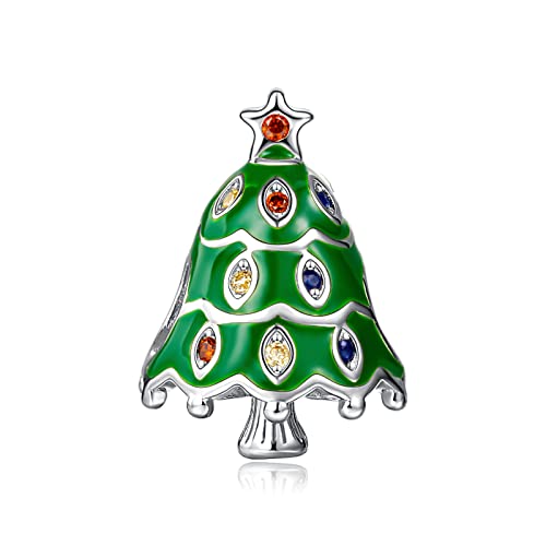 Annmors Abalorios Árbol de Navidad de Plata 925 de Primera Ley Colgantes con Circonita Cúbica Charms para Pulseras