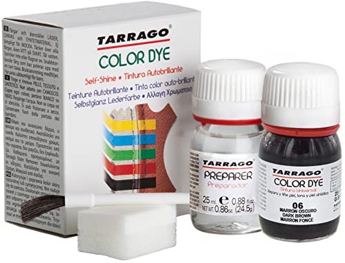 Tarrago | Self Shine Color Dye 25 ml | Tintura Autobrillante para Zapatos y Accesorios | Cubre Rozaduras y Desgastes del Calzado | Cuidado del Calzado - Repara y Tiñe | Color Marrón Oscuro