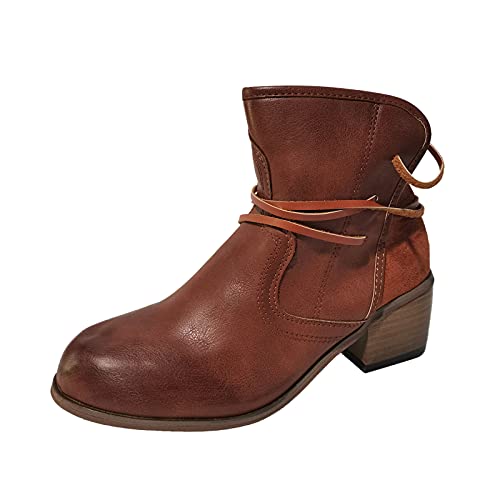 Dasongff Chelsea Boots - Botas de vaquero para mujer, retro, de piel, de caña media, botines cortos, para otoño, chukka, botas de tobillo, botas anchas, botines de tobillo