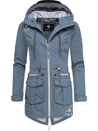 MARIKOO Ulissaa - Abrigo impermeable para mujer, chaqueta de softshell para exterior, parka con capucha, Dusty Blue, M