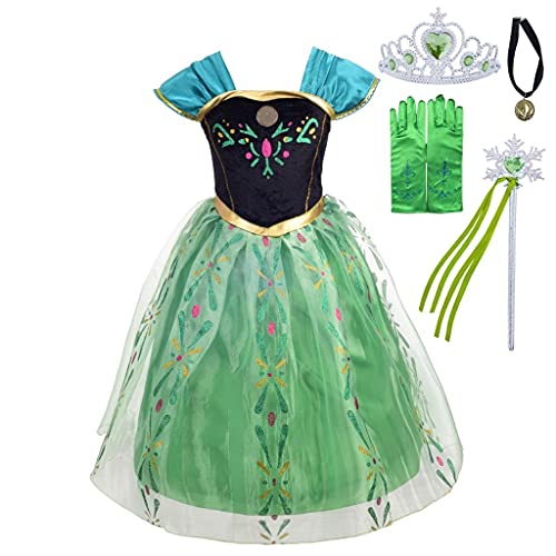 Lito Angels Disfraz Vestido de Coronación de Princesa Anna con Corona, Guante y Accesorios para Niñas Pequeñas, Talla 4-5 años, Verde