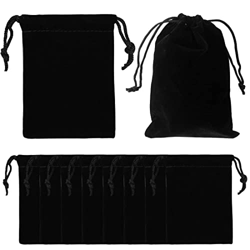 10 bolsas de joyería de terciopelo, 9 x 7 cm, bolsas pequeñas de terciopelo con cordón, bolsas de regalo de joyería, bolsas para embalaje de regalo de boda (negro)