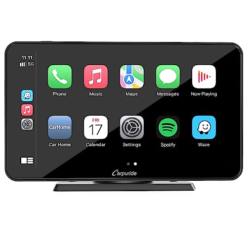 Carpuride Inalámbrico Apple CarPlay y Android Auto, 7' Pantalla Tactil Portátil Radio, Bluetooth 5.0/GPS/FM/Mirror Link/Siri/Google, Montado en el Tablero