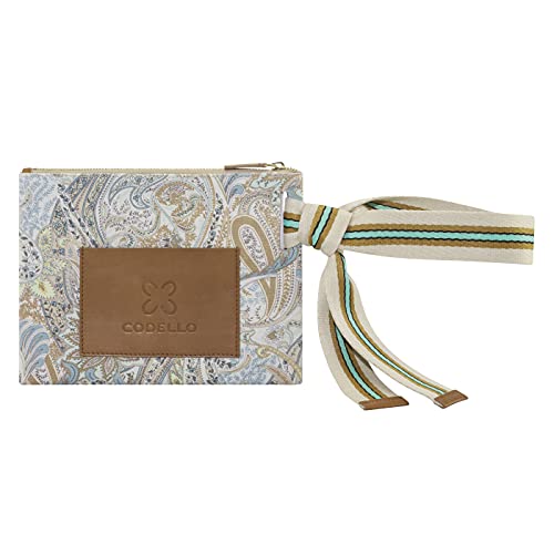 CODELLO Bolso de mano para mujer, diseño de cachemira, 100 % lona de algodón, 28,5 x 21,5 cm, beige, Talla única