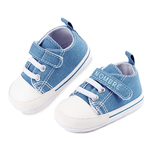 Zapatillas de Bebe Personalizadas con Nombre - Zapatos bebé de Lona Estilo Casual - Regalo Bebe Personalizado - Zapatos de 0 a 6 Meses (Azul con Nombre, 18)