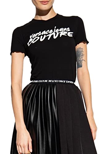 Versace Jeans Couture Camiseta para Mujer con Logo Brush Modelo 73HAHT15 CJ03O Color Negro
