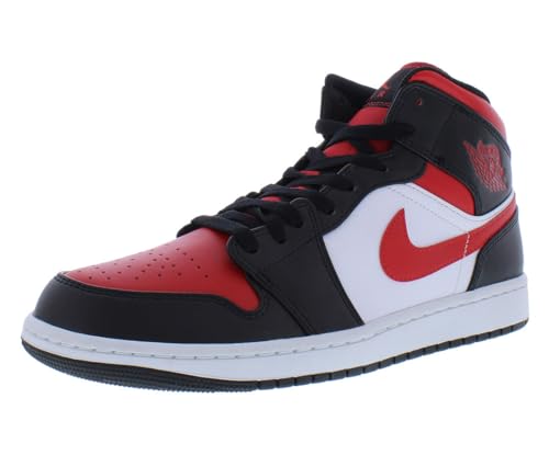 Nike Hombres Air Jordan 1 Mid Zapatos De Basquetbol, Negro/Rojo fuego-Blanco, 44 EU