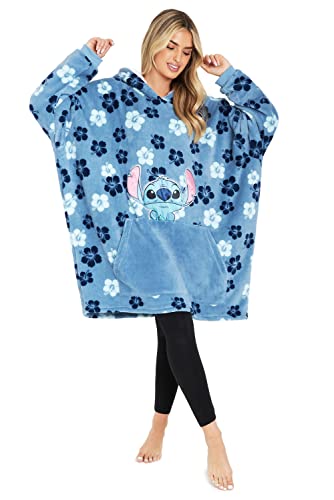 Disney Sudadera Mujer de Stitch, Sudaderas Mujer Oversize de Forro Polar con Capucha, Regalos para Mujer y Adolescente Talla Única (Azul Tropical)