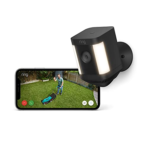 Descubre la Ring Spotlight Cam Plus Battery de Amazon | Vídeo HD 1080p, comunicación bidireccional, visión nocturna en color, focos LED y sirena, fácil de instalar | Con 30 días gratis de Ring Protect