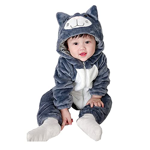 Disfraz unisex de gato gris para bebé, disfraz de rol para bebé, con capucha de animales, pijama para cosplay (gato gris, 18-23 meses)
