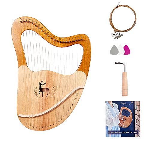 Myleisure 21 Cuerdas Lyre Harp, Greece Style Harp de Caoba con Ciervo Patrón Tallado, Kit para Principiantes de Instrumentos de Cadena con instrucción de Llave de Ajuste,Beige