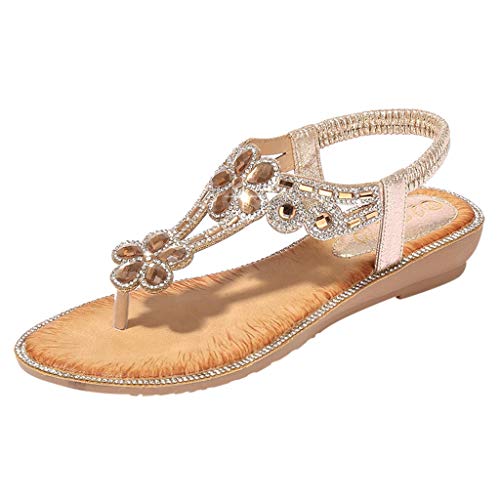 Zapatos planos Boheme de cristal de verano de las mujeres sandalias de mujer Bling Beach Sandalias Zapatos Ancho M Mujer, dorado, 42 EU