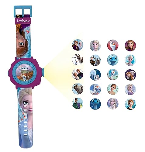 Lexibook Frozen 2 - Reloj de pulsera con pantalla digital ajustable de Frozen 2 con 20 proyecciones de Elsa, Anna y Olaf, para niños/niñas, azul y morado, DMW050FZ