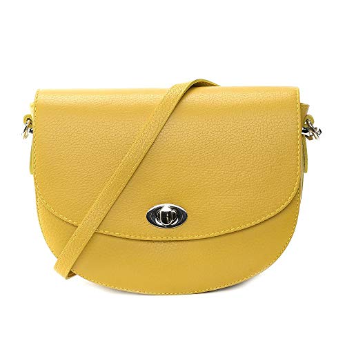 OH MY BAG - Bolso pequeño modelo GIANNI-en piel auténtica, con hombro y bandolera, fabricado en Italia, para mujer, elegante, a la moda y Chicroja, talla única, (amarillo oscuro), Talla única