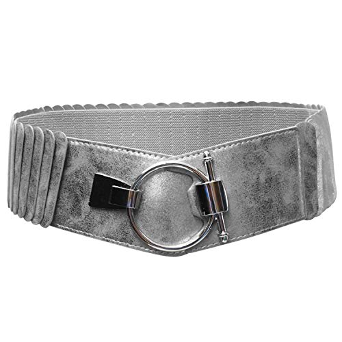 Glamexx24 Cinturón de mujer 8cm Ancho Corsé Atado Cordón Ancho cinturón elástico faja ancha anillo de plata