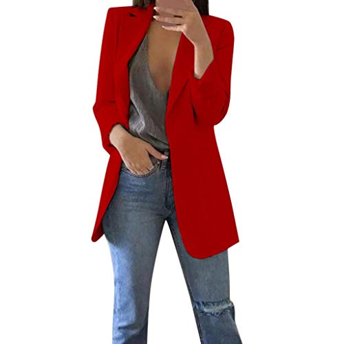 Trajes Mujer Invierno Otoño 2019 SHOBDW Liquidación Venta Abrigos Mujer Elegantes Color Sólido Chaqueta Mujer Solapa Cardigan Mujer Largos Rebajas Casual Blazers Mujer Talla Grande(Rojo,XL)
