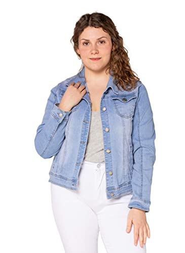 Simply Chic Chaqueta vaquera para mujer tallas grandes (L-4XL) chaqueta de entretiempo efecto lavado más tamaño chaqueta vaquera, Azul Claro (H190-1), 3XL
