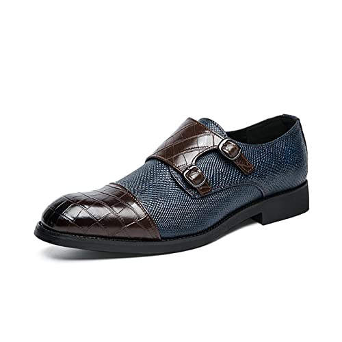 Zapatos Estilo Monje de Doble Hebilla para Hombre,Zapatos de Vestir de Negocios Formales Modernos Oxford con Punta Lisa,Azul,47 EU
