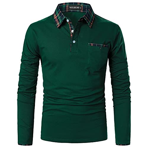 YCUEUST Polo Hombre Mangas Largas Camisas Camiseta Golf Poloshirt T-Shirt Z-Verde L