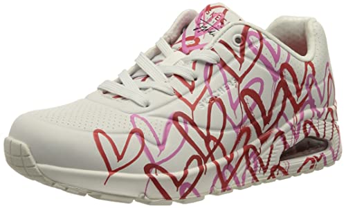 Skechers Uno Spread The Love, Zapatillas Mujer, White W Red and Pink Heart Print Durabuck M, 40 EU