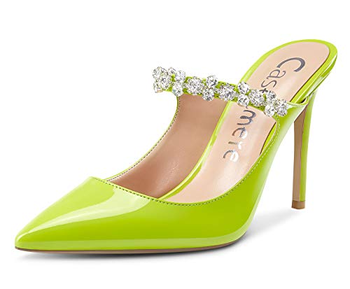Castamere Zapatos de Tacón Mujer Moda Cristal Sandalias Tacón de Aguja 10CM Verde Charol Zapatos EU 35