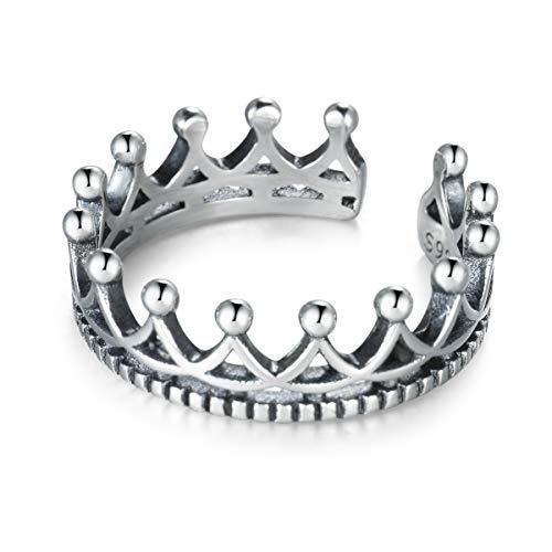 Guzhile Anillo de compromiso de plata de ley 925, diseño bohemio de mi princesa Reina Corona, para mujer, con dedo mediano, ajustable, anillo abierto, tamaño