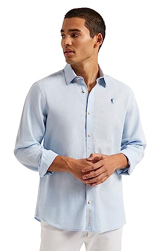 POLO CLUB Camisa Celeste de Lino-algodón con Bordado Rigby Go de Hombre