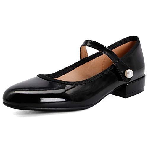 Litads Mary Jane Oxford - Zapatos de vestir para mujer, con hebilla de tobillo, punta redonda, tacón bajo, tacón bajo, para fiesta (color: negro, talla 43)