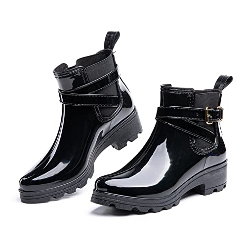 Botas De Agua Mujer Botas Lluvia Chelsea Antideslizantes Wellington Boots Botas De Goma Impermeables Rain Boots Zapatos De Jardin Negro Talla EU39