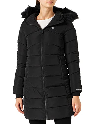Calvin Klein Jeans Faux Fur MW Fitted Long Puffer Chaquetas de plumón, Negro (CK Negro), L para Mujer