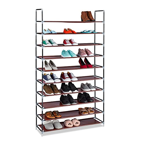 Relaxdays Zapatero de tela, HBT: 175,5 x 100 x 29 cm, para 50 pares de zapatos, 10 pisos, sistema de ranuras, XXL bastidor, burdeos