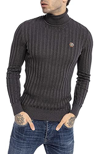 Suéter de Cuello de Tortuga para Hombres Jersey de Punto Acanalado Gris Oscuro XL