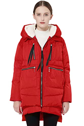 Orolay Abrigos de Plumón para Mujer Chaqueta Mujer Invierno Down Hooded Jacket Rojo S