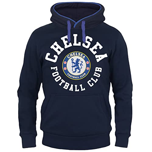 Chelsea FC - Sudadera Oficial con Capucha para Hombre - con el Escudo del Club - Forro Polar - Azul - Azul Marino - Medium