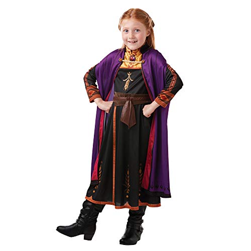 Rubies Disfraz Anna Frozen 2 para niña, Vestido Oficial de Anna de Frozen en color violeta, negro, cobre y dorado, y capa con detalles en purpurina para halloween, navidad, carnaval y cumpleaños