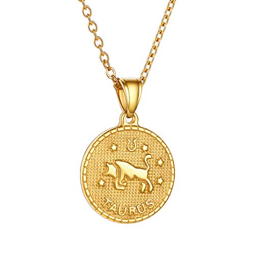 GoldChic Color Oro Medalla de Tauro Collar de Constelaciones de Cumpleaños para Mujeres Hombres