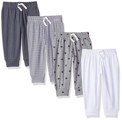 Amazon Essentials – Pantalones con cintura elástica para niño (4 unidades), Black/Stripe/White/Grey, US 24M (EU 86–92)